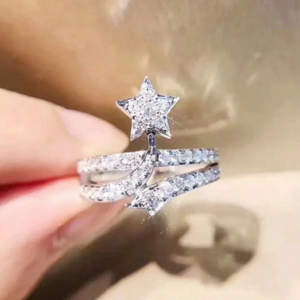 925 Sterling Silver Diamond Shooting Star Ring